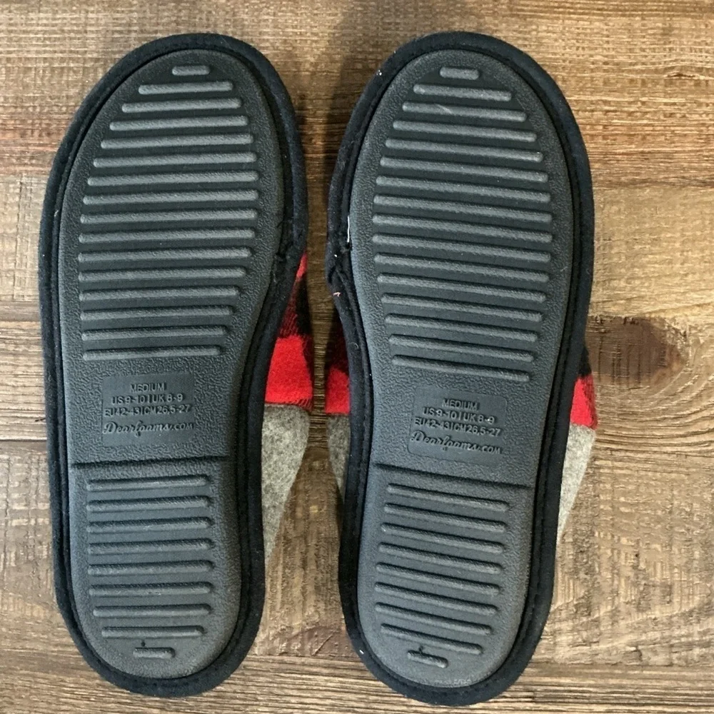 Dearfoams Red Black Plaid Men's Papa Bear Slippers And Kids Lil Bear Slippers